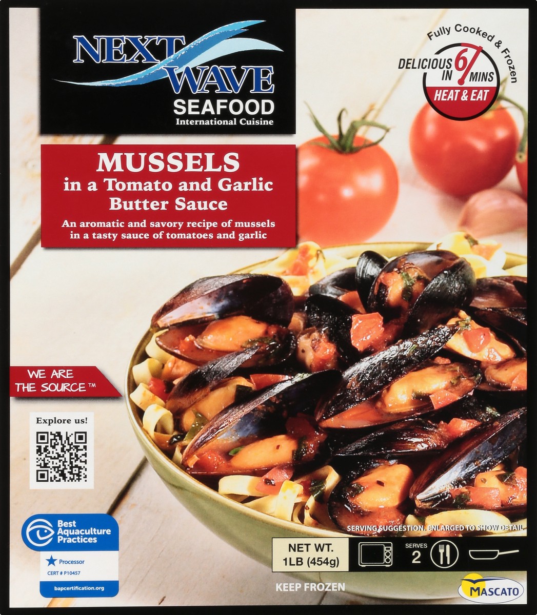 slide 6 of 13, Next Wave Seafood Mussels in a Tomato and Garlic Butter Sauce 1 lb, 1 lb