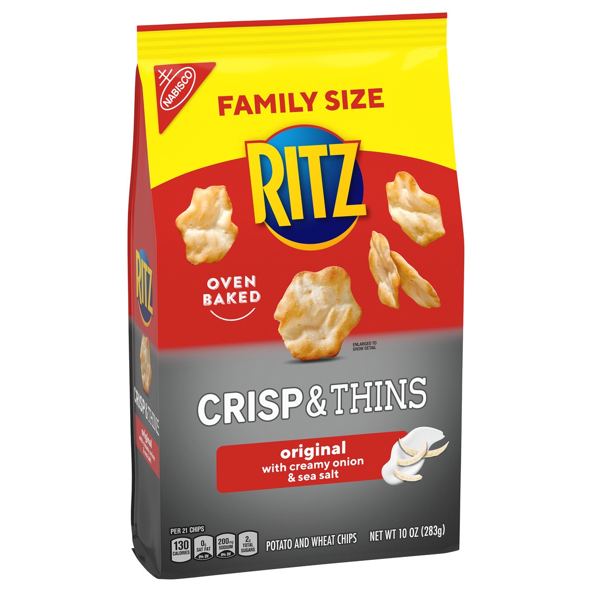 slide 9 of 11, RITZ Crisp and Thins Original with Creamy Onion and Sea Salt, Family Size, 10 oz, 0.62 lb