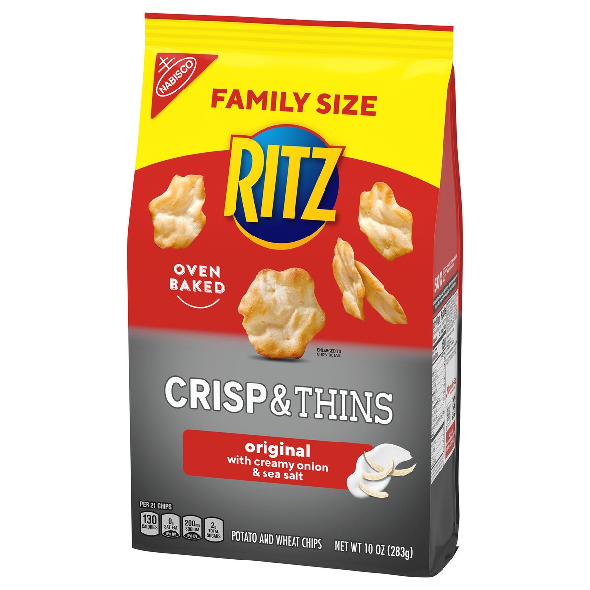 slide 11 of 11, RITZ Crisp and Thins Original with Creamy Onion and Sea Salt, Family Size, 10 oz, 0.62 lb