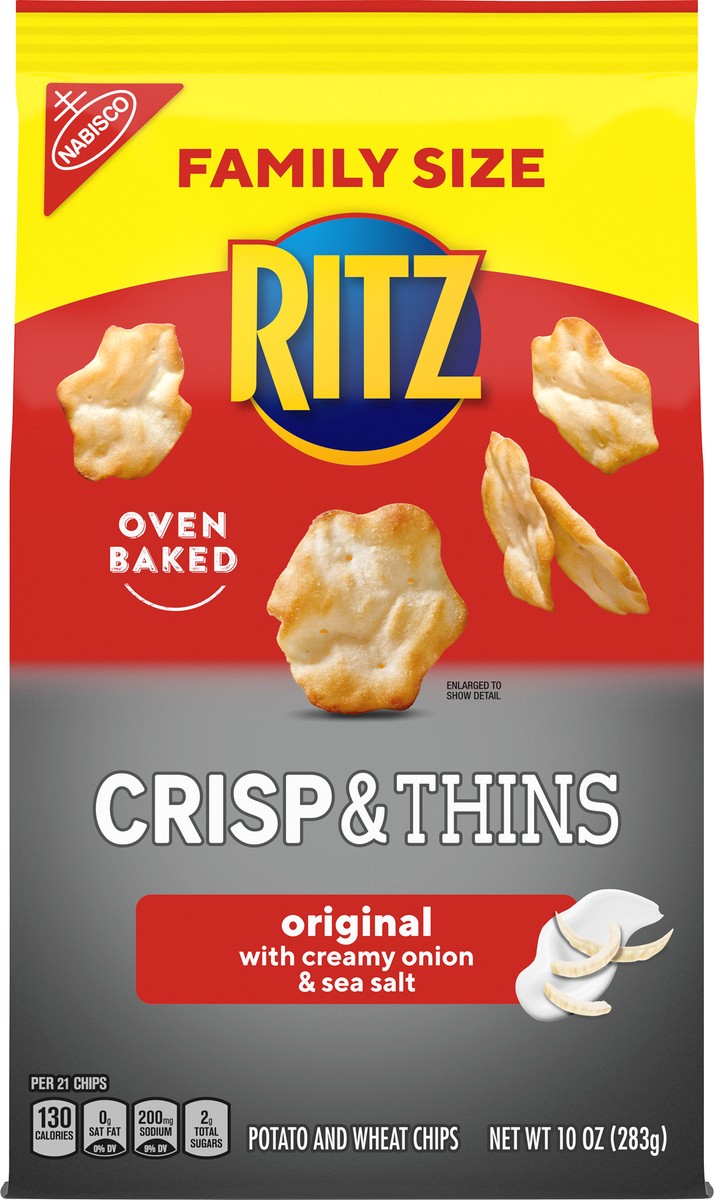 slide 3 of 11, RITZ Crisp and Thins Original with Creamy Onion and Sea Salt, Family Size, 10 oz, 0.62 lb
