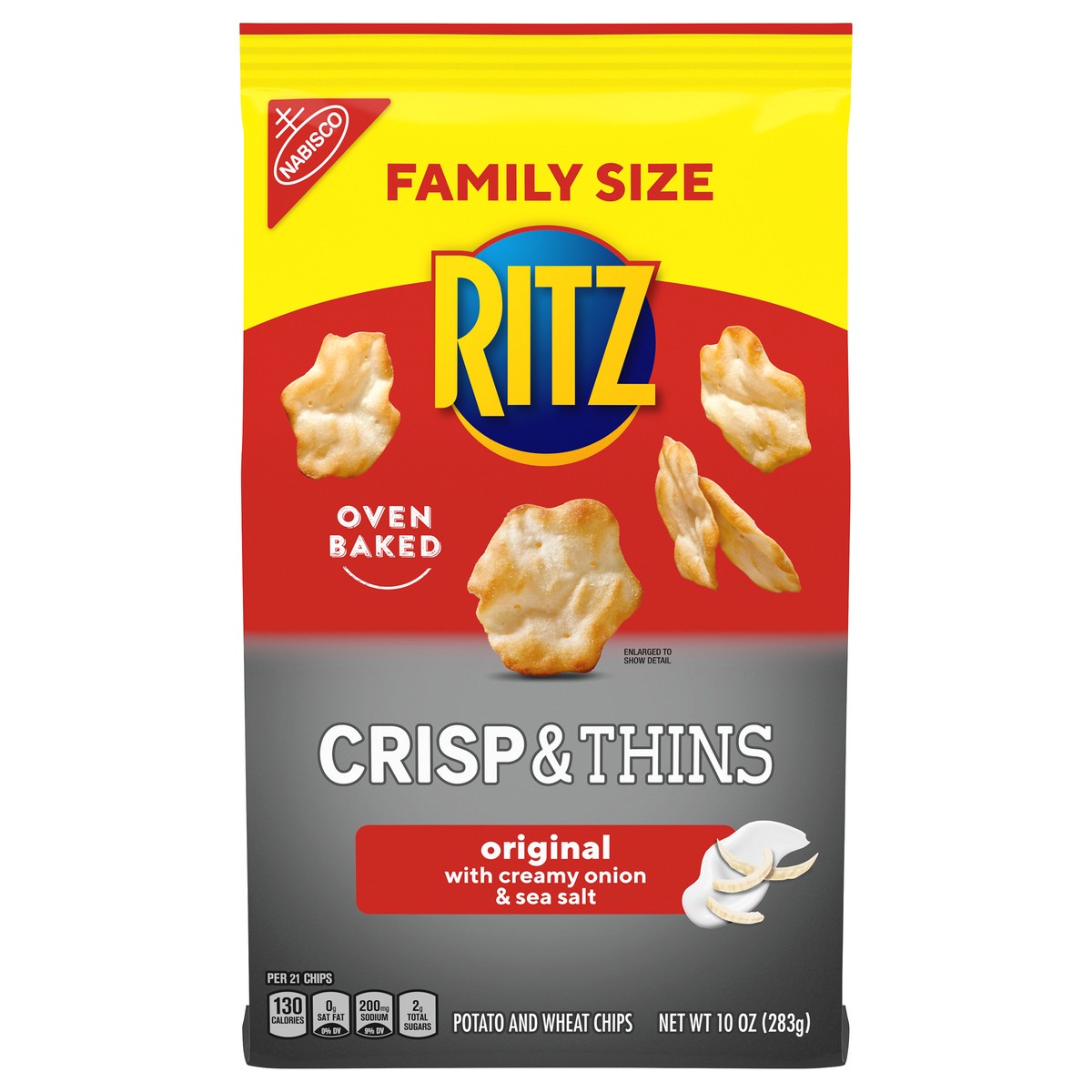 slide 6 of 11, RITZ Crisp and Thins Original with Creamy Onion and Sea Salt, Family Size, 10 oz, 0.62 lb