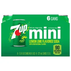 7UP Lemon Lime Soda, 7.5 fl oz cans, 6 pack