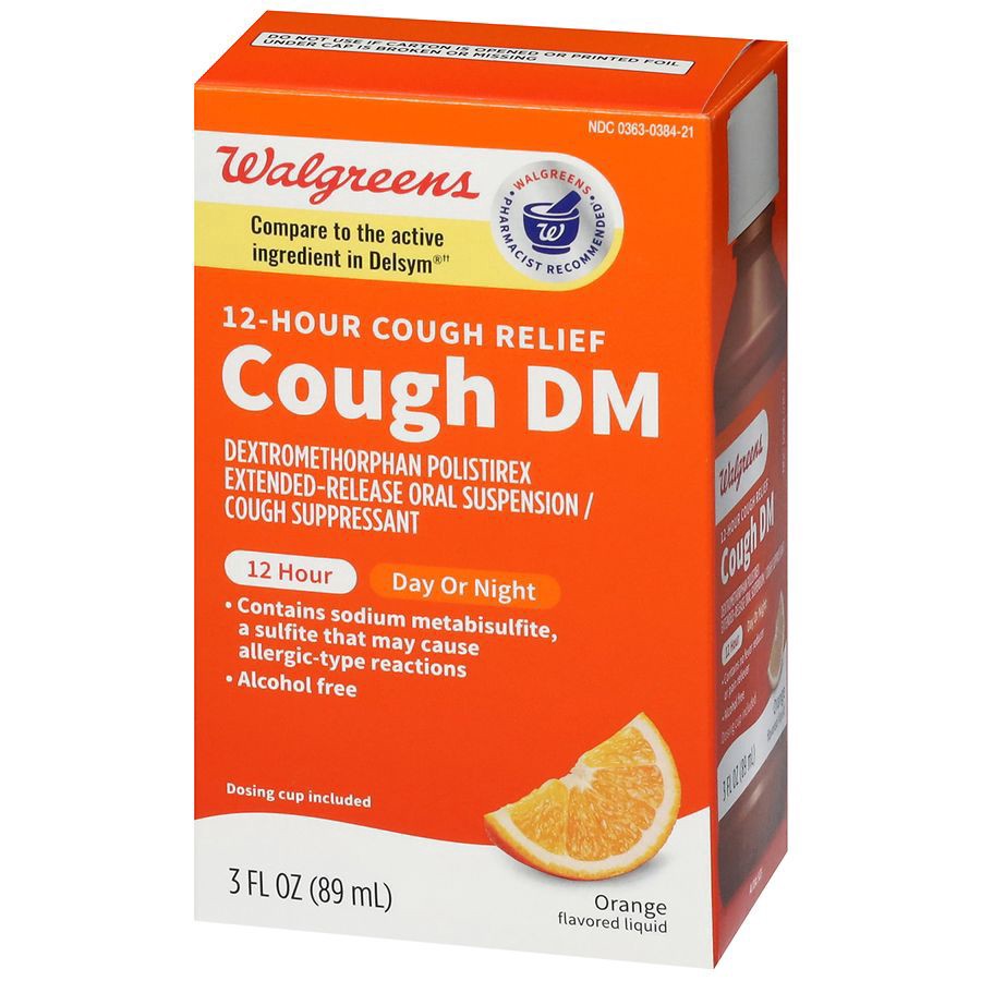slide 5 of 5, Walgreens 12-Hour Orange Flavored Cough Dm Liquid, 3 fl oz