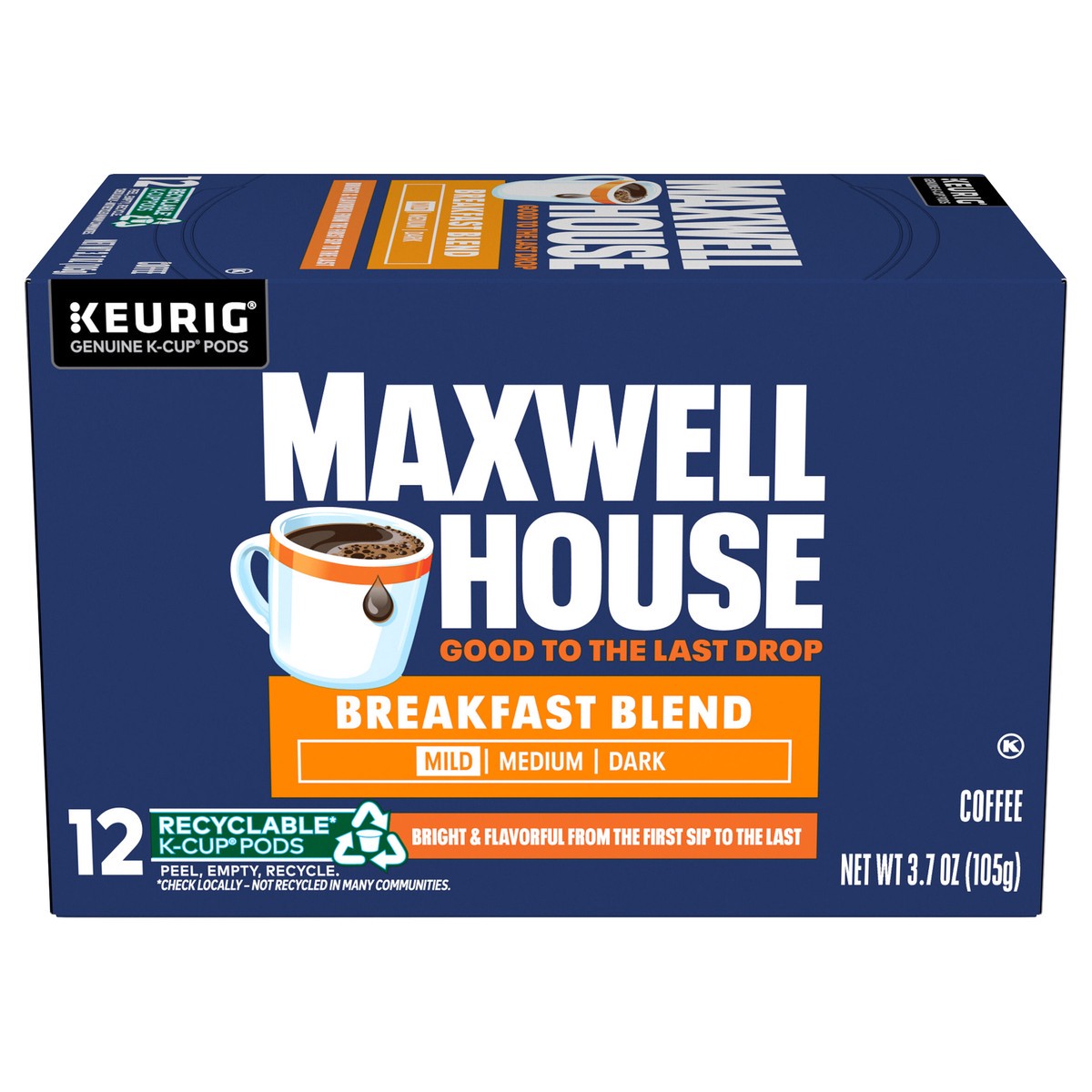 slide 1 of 4, Maxwell House Breakfast Blend Mild Roast K-Cup Coffee Pods, 12 ct Box, 3.7 oz