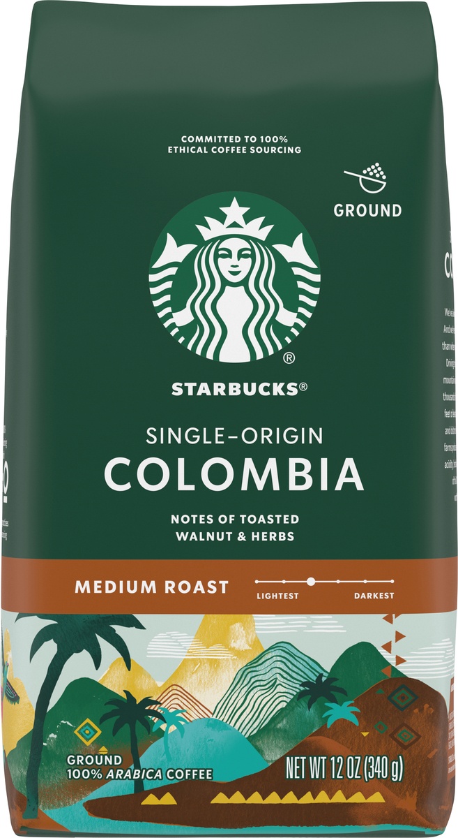 slide 8 of 10, Starbucks Medium Roast Ground Coffee, Colombia, 100% Arabica, 12 oz