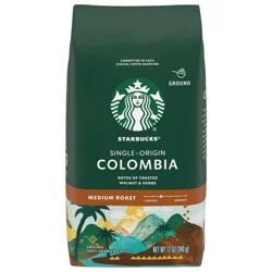 Starbucks Ground Coffee, Medium Roast Hot or Iced Coffee, Single-Origin Colombia, 12 oz