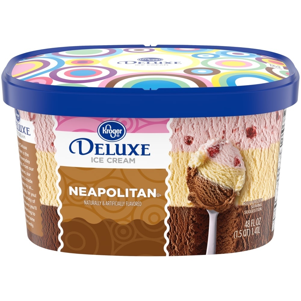 slide 1 of 1, Kroger Deluxe Neapolitan Ice Cream, 48 fl oz