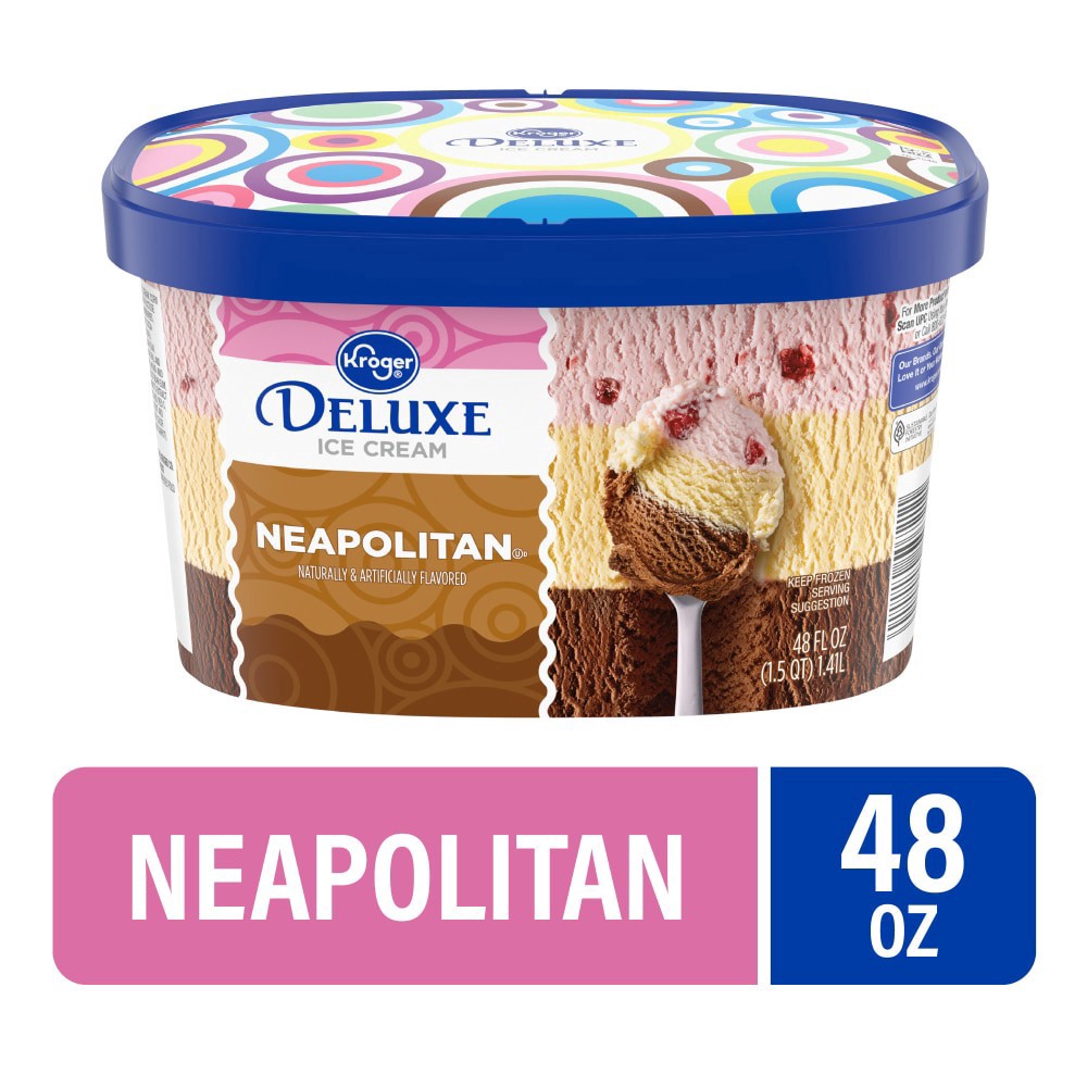 slide 1 of 6, Kroger Deluxe Neapolitan Ice Cream, 48 fl oz