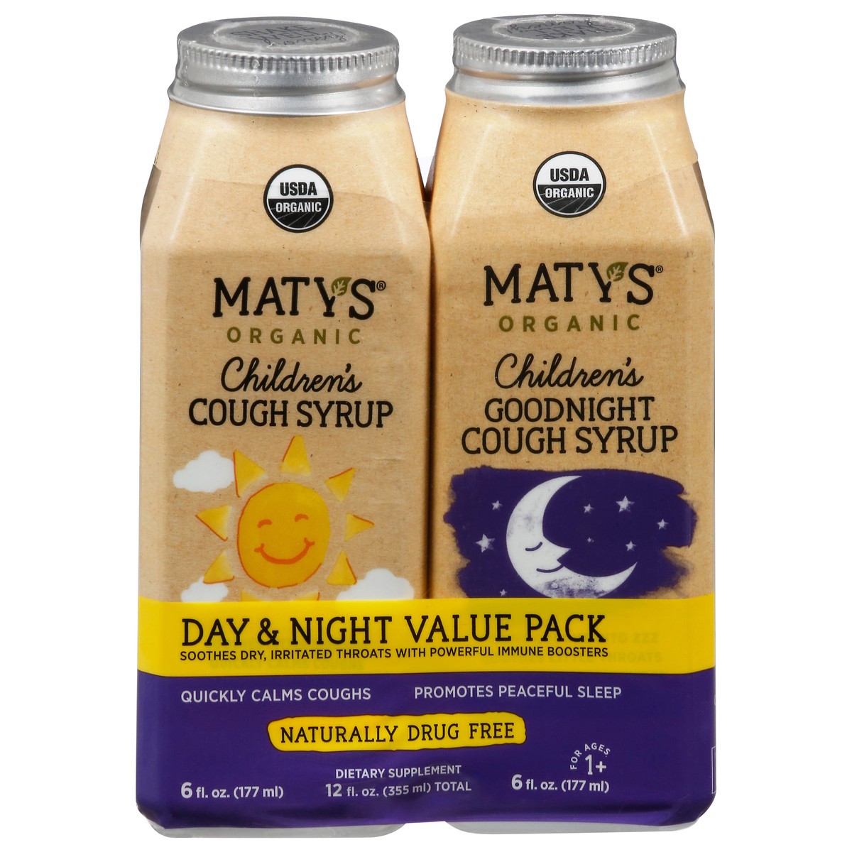 slide 1 of 12, Maty's Organic Day & Night Value Pack Cough Syrup 2 - 6 fl oz Bottles, 2 ct; 6 oz