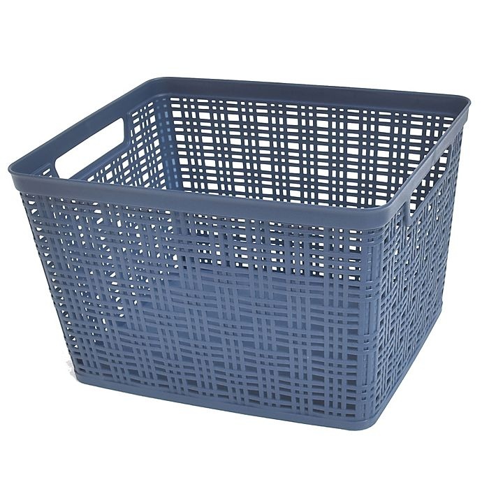 slide 1 of 1, Simply Essential Large Plastic Wicker Storage Basket - Navy, 1 ct