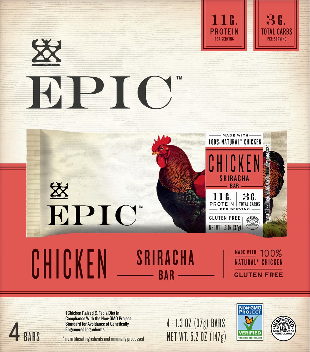 slide 12 of 14, EPIC Protein Bars, Chicken Sriracha, Keto and Paleo Friendly, 1.3 oz, 4 ct, 4 ct
