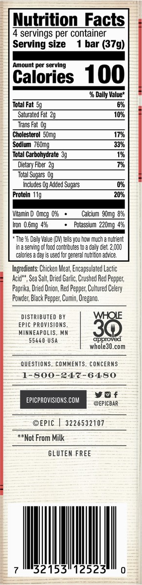 slide 13 of 14, EPIC Protein Bars, Chicken Sriracha, Keto and Paleo Friendly, 1.3 oz, 4 ct, 4 ct