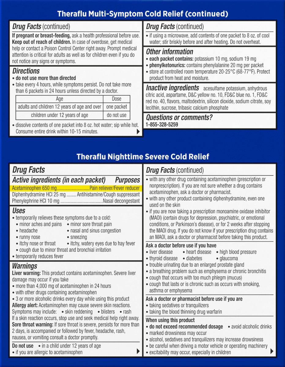 slide 5 of 9, Theraflu Acetaminophen Multi-Symptom Severe Cold Day/Night Powder - Green Tea/Honey Lemon - 12ct, 2 ct; 6 ct