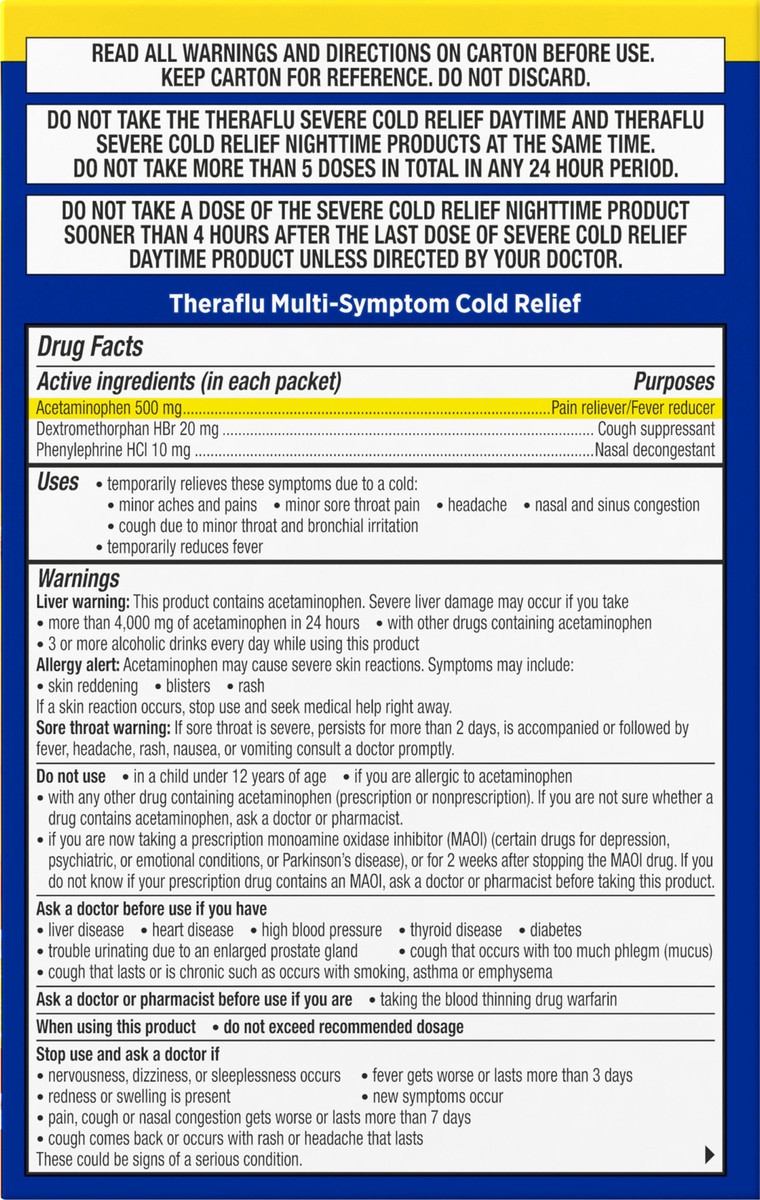 slide 8 of 9, Theraflu Acetaminophen Multi-Symptom Severe Cold Day/Night Powder - Green Tea/Honey Lemon - 12ct, 2 ct; 6 ct