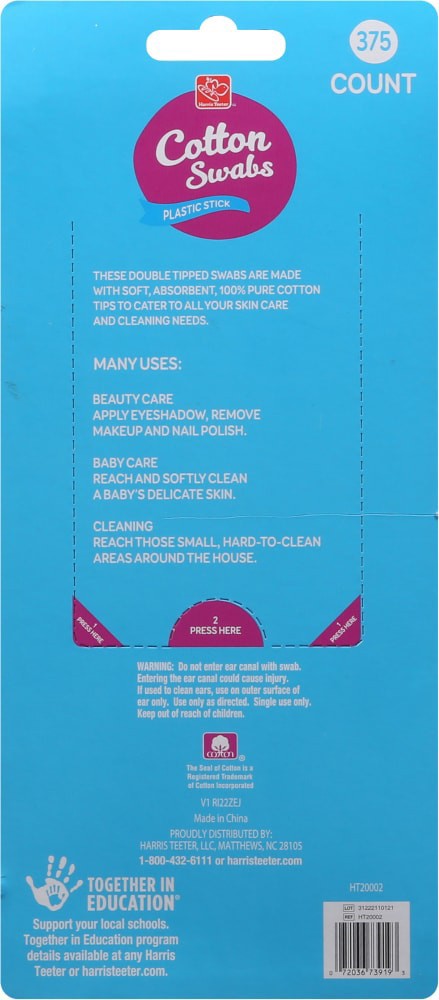 slide 3 of 3, Harris Teeter Cotton Swabs, 375 ct
