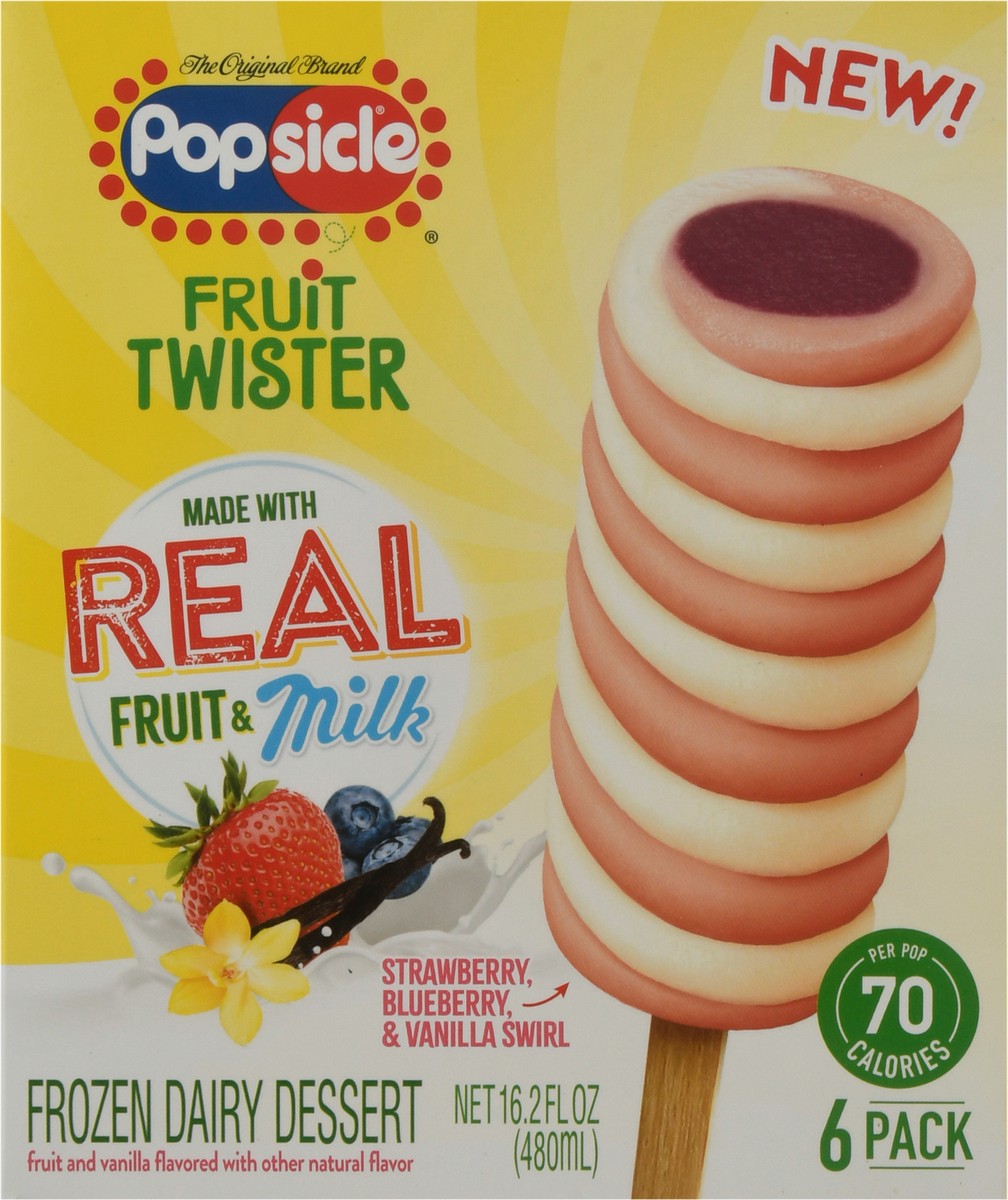 slide 11 of 13, Popsicle Frozen Dessert with Dairy Strawberry Blueberry Vanilla Frozen Snack, 16.2 oz, 6 Count, 16.2 oz