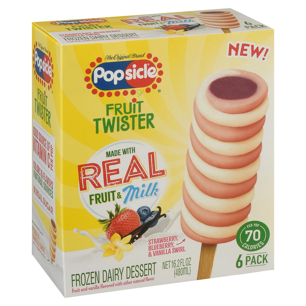 slide 13 of 13, Popsicle Frozen Dessert with Dairy Strawberry Blueberry Vanilla Frozen Snack, 16.2 oz, 6 Count, 16.2 oz