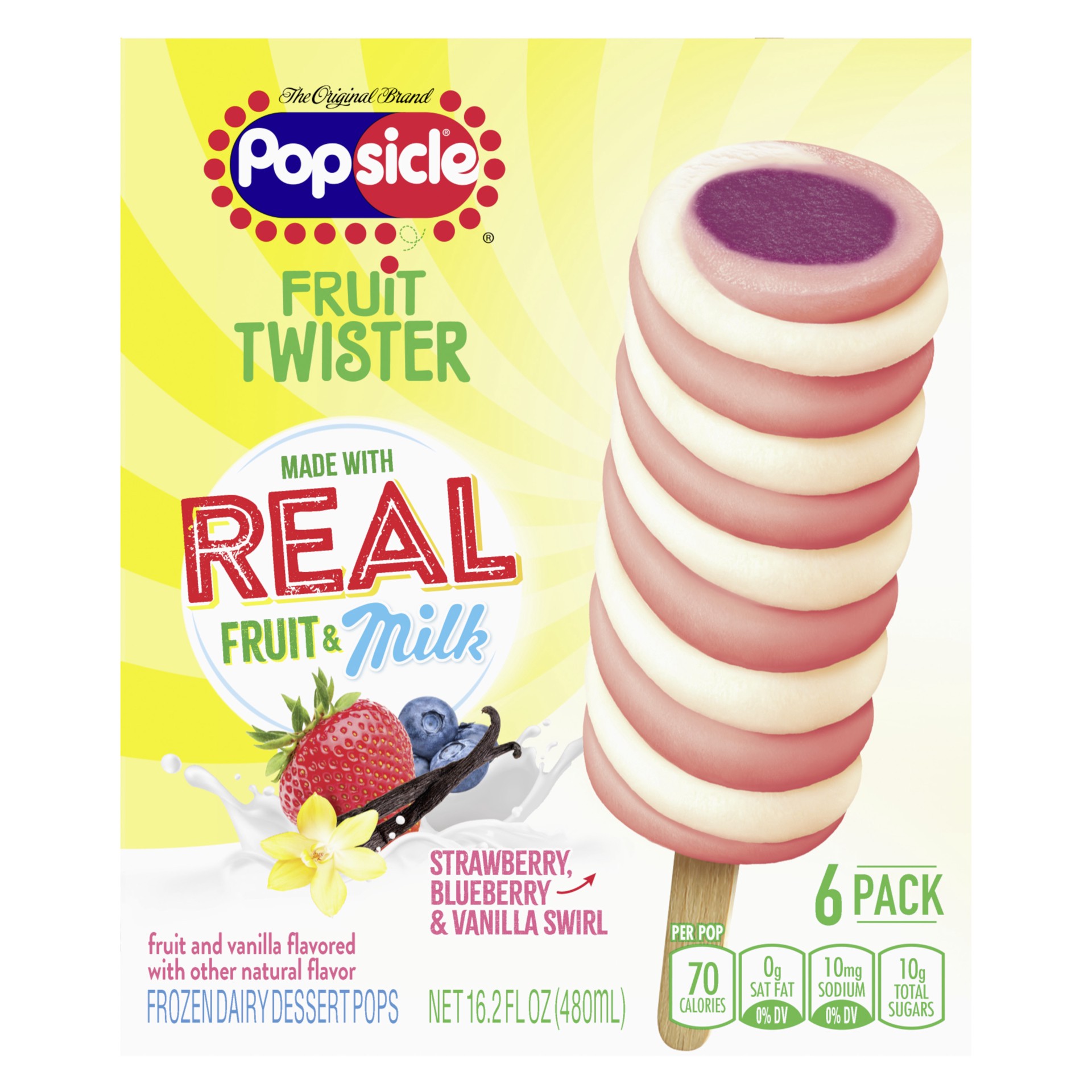 slide 1 of 13, Popsicle Frozen Dessert with Dairy Strawberry Blueberry Vanilla Frozen Snack, 16.2 oz, 6 Count, 16.2 oz