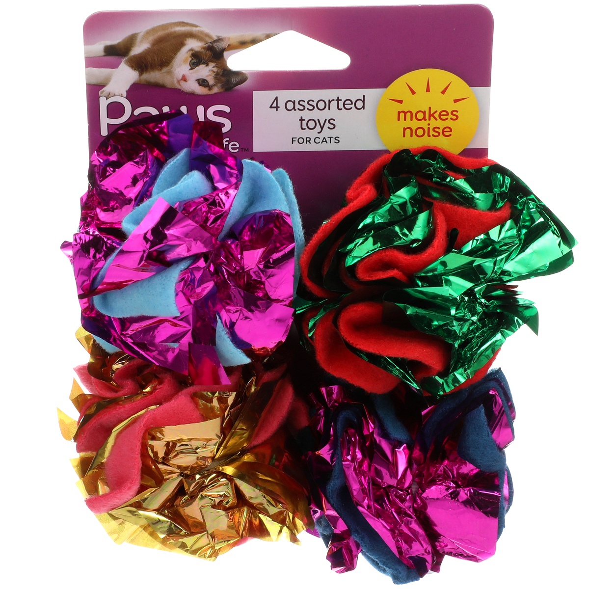slide 1 of 1, Paws Happy Life Crinkle Cat Balls, 4 ct