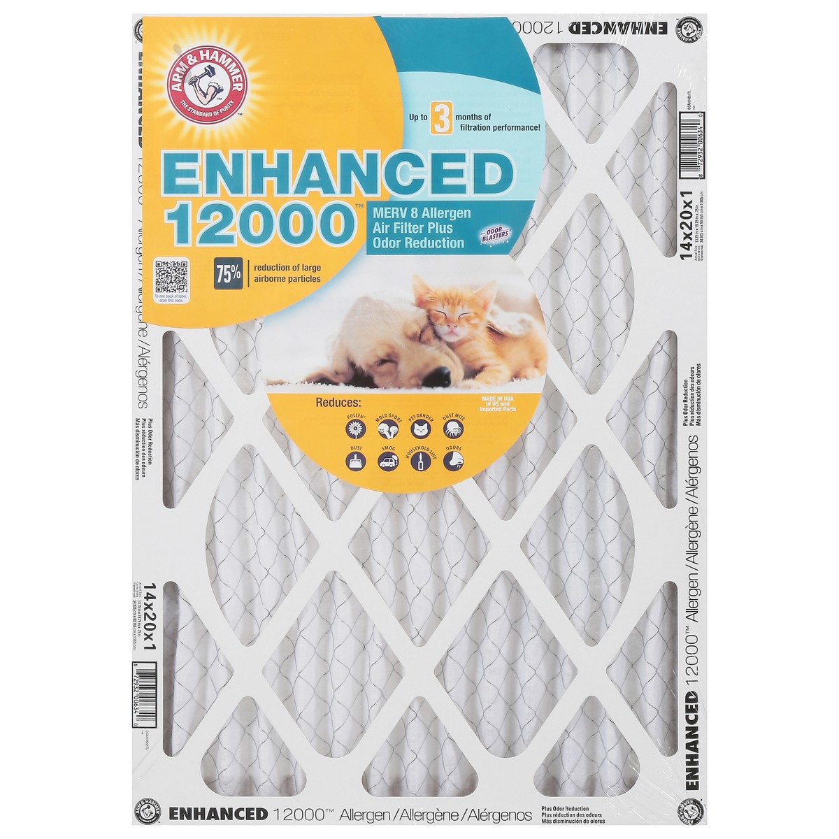 slide 1 of 9, ARM & HAMMER Enhanced 12000 Merv 8 Allergen Plus Odor Reduction Air Filter 1 ea, 1 ct