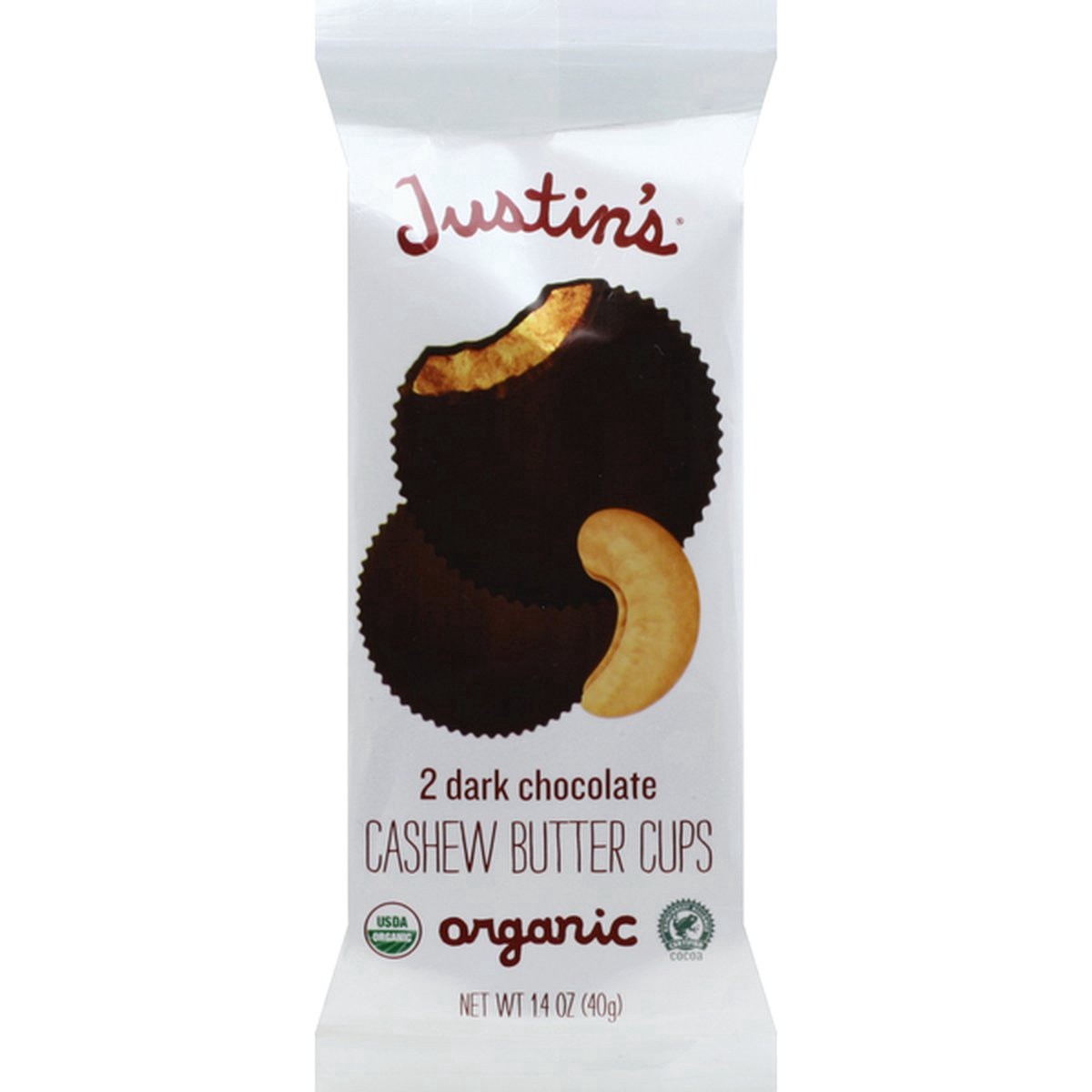 slide 1 of 1, Justin's Butter Cups, Cashew, Organic, Dark Chocolate, 2 ct