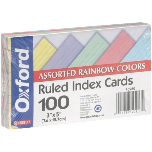 Esselte Ruled Index Cards, Assorted Colors - 100 count