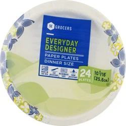 SE Grocers Paper Plates 10 1/16'' Dinner Size Heavy Duty Designer - 24 CT