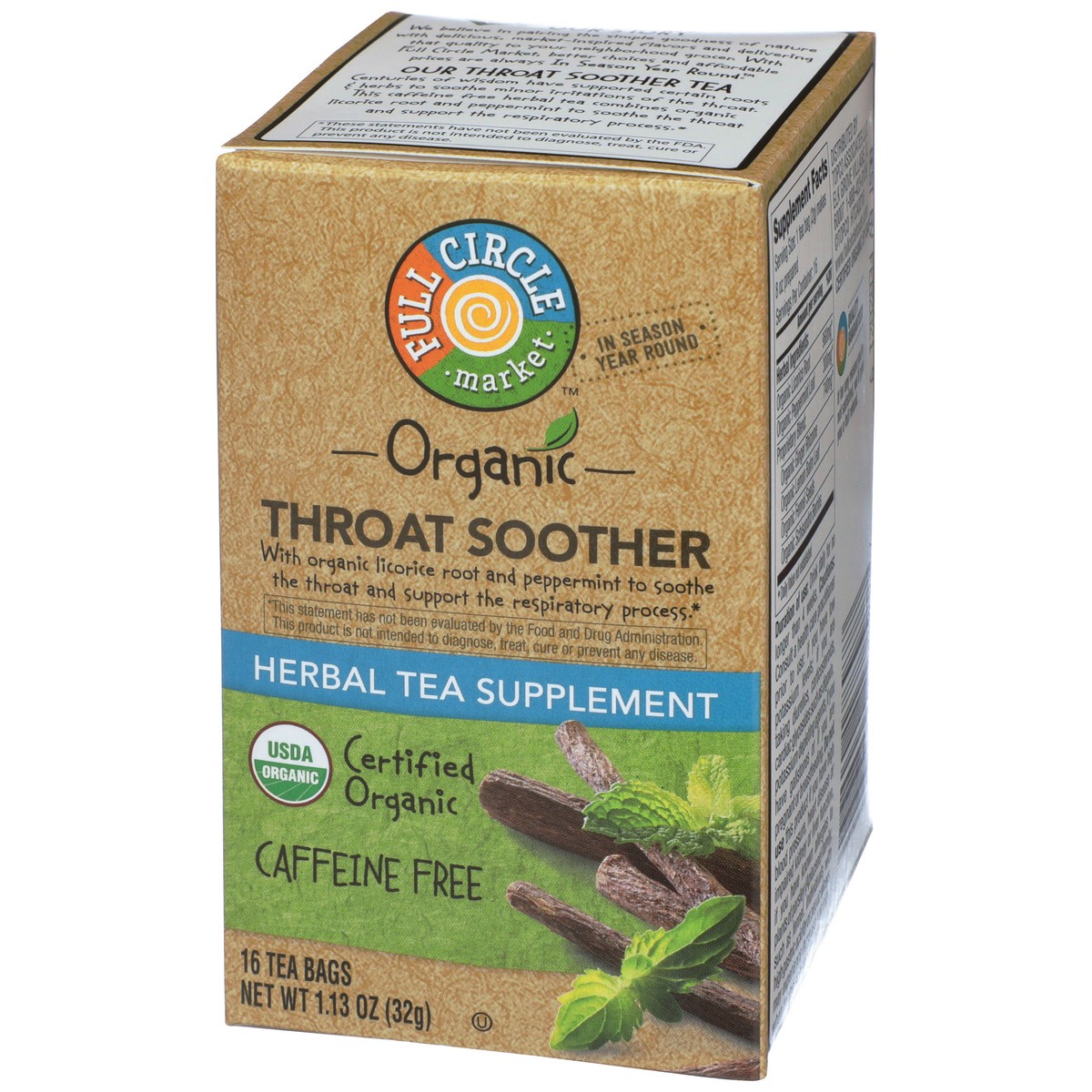 slide 9 of 13, Full Circle Market Tea Bags Throat Soother - 1.13 oz, 16 ct