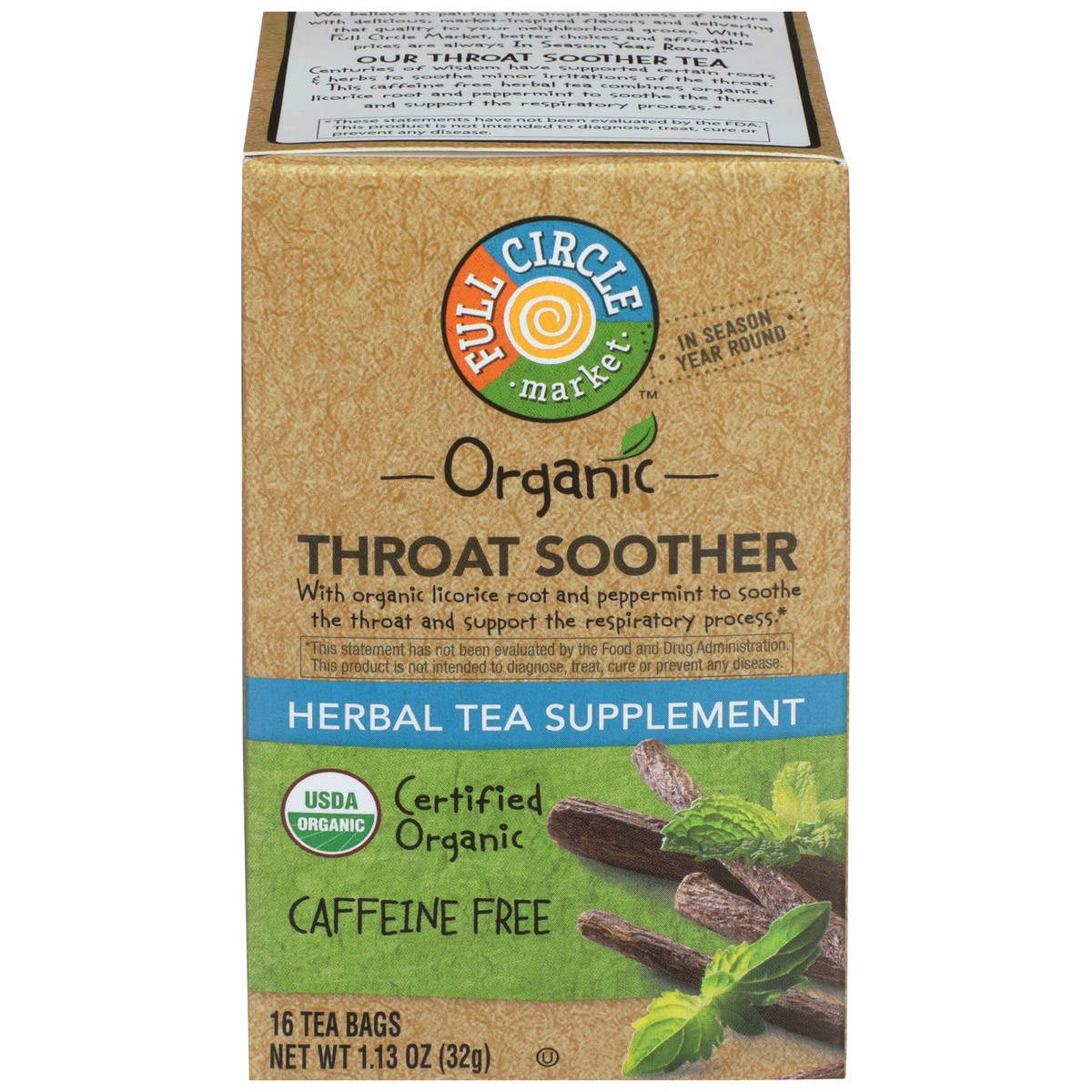 slide 1 of 13, Full Circle Market Tea Bags Throat Soother - 1.13 oz, 16 ct