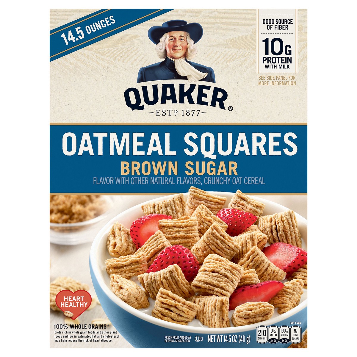 slide 1 of 1, Quaker Oatmeal Squares Crunchy Oat Cereal Brown Sugar 14.5 Oz, 14.5 oz