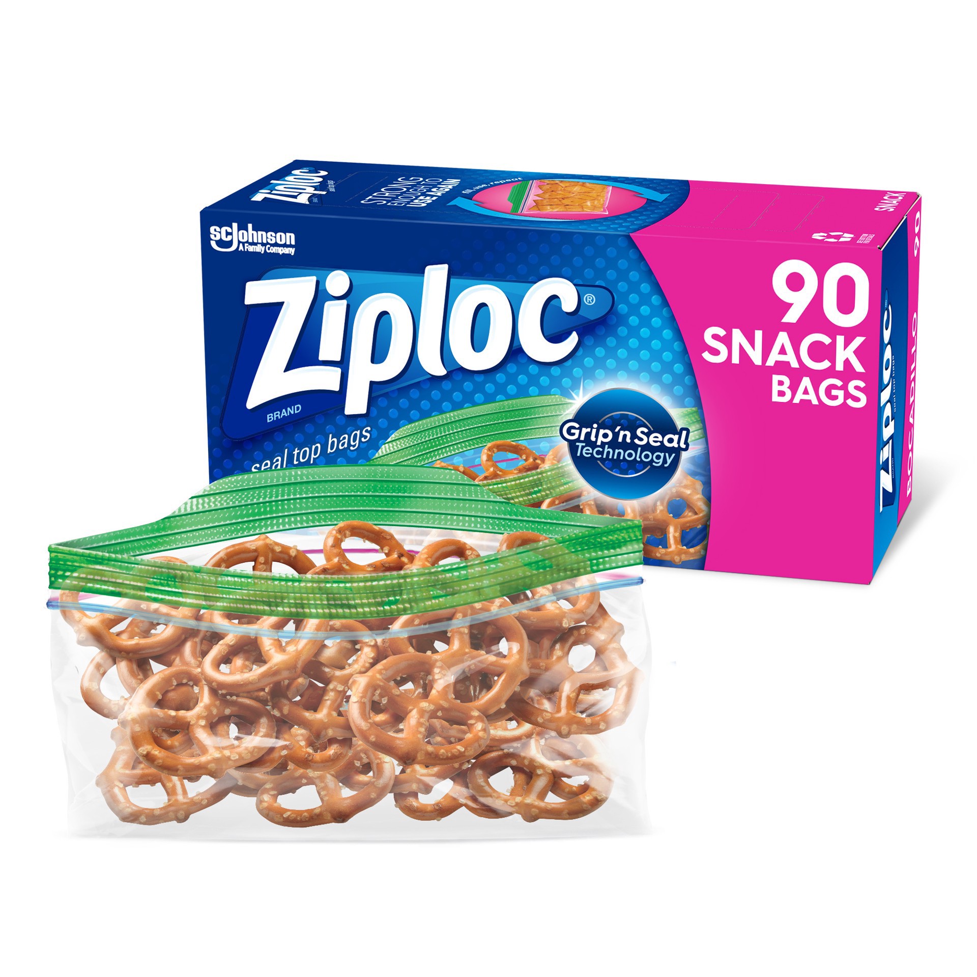 slide 2 of 3, Ziploc Snack Bags with EasyGuide™ Texture, 90 Count, 90 ct