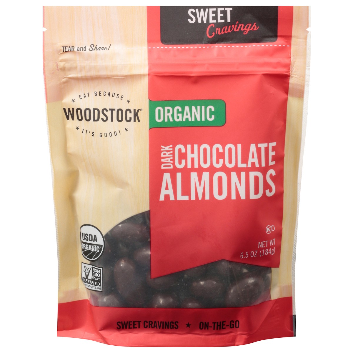 slide 1 of 3, Woodstock Organic Dark Chocolate Almonds 6.5 oz, 6.5 oz