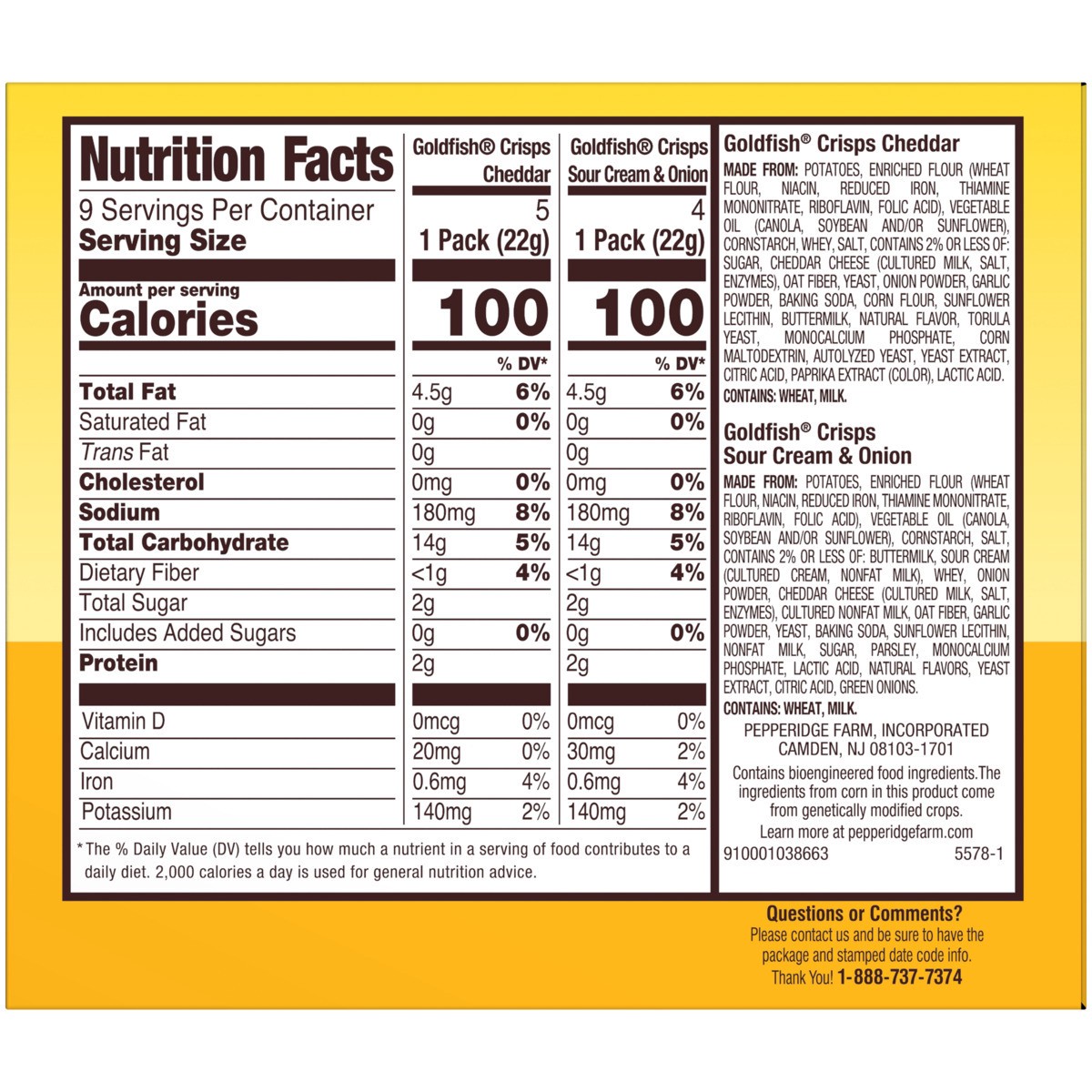 slide 8 of 12, Pepperidge Farm Goldfish Crisps Baked Chip Crackers Variety Pack, 0.8 Oz Snack Packs, 9 Pk, 0.8 oz, 9 ct