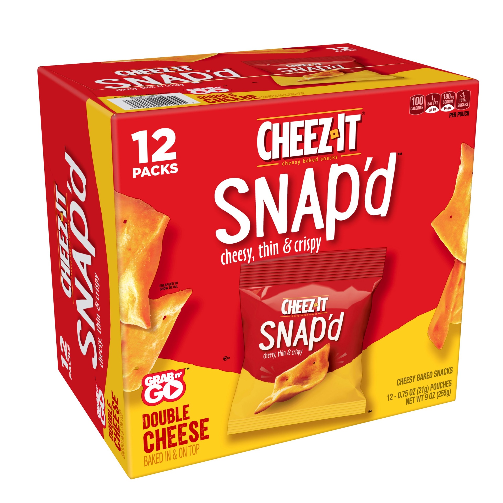 slide 1 of 7, Sunshine Cheez-It Snap'd Double Cheese Baked Snack Crackers Multipack, 12 ct