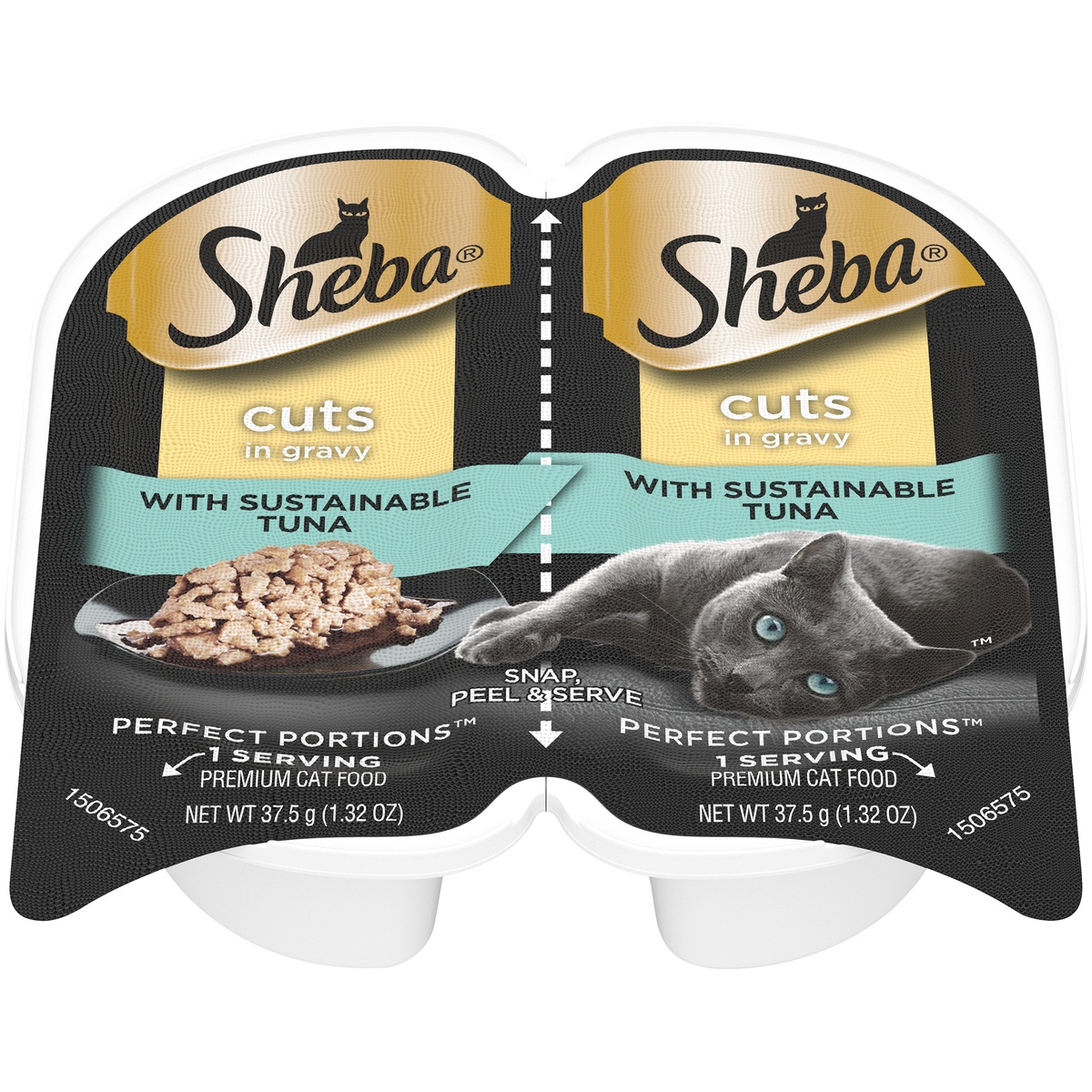 slide 1 of 1, SHEBA Wet Cat Food Cuts in Gravy With Sustainable Tuna, (24) PERFECT PORTIONS Twin-Pack Trays, 2.64 oz