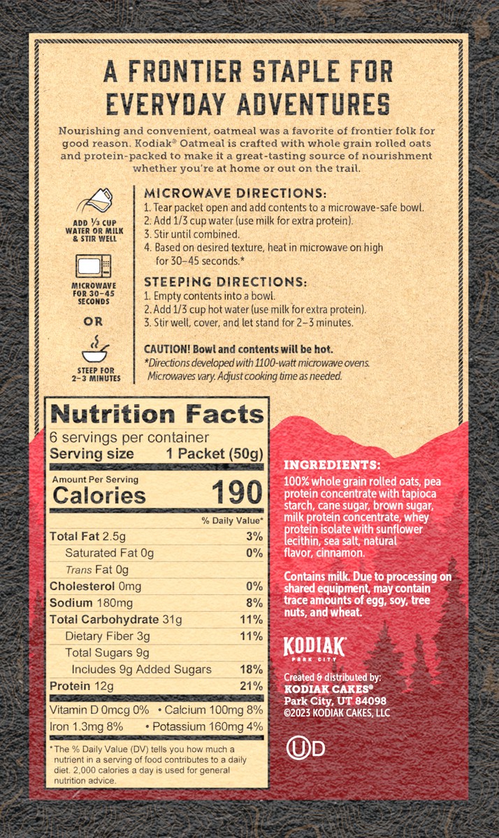 slide 5 of 8, Kodiak Cakes Cinnamon Oatmeal Packets, 6 ct