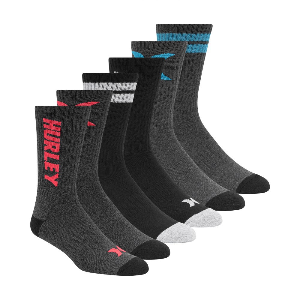 slide 1 of 6, Hurley Men's Crew Socks, 6 ct