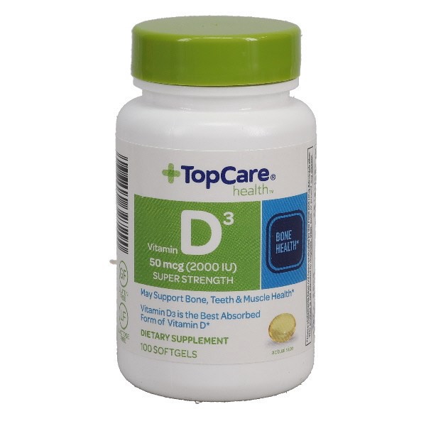 slide 1 of 10, TopCare Vitamin D3 Soft Gel, 100 ct