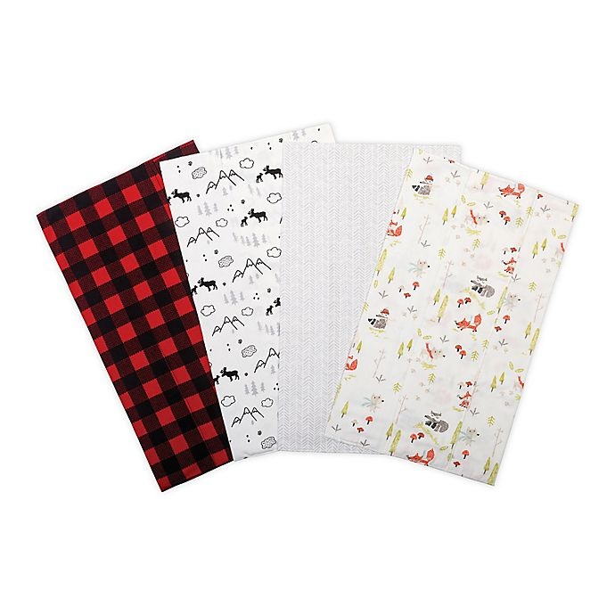 slide 1 of 3, Trend Lab Buffalo Woodland Flannel Burp Cloth Set - Red/Black, 4 ct