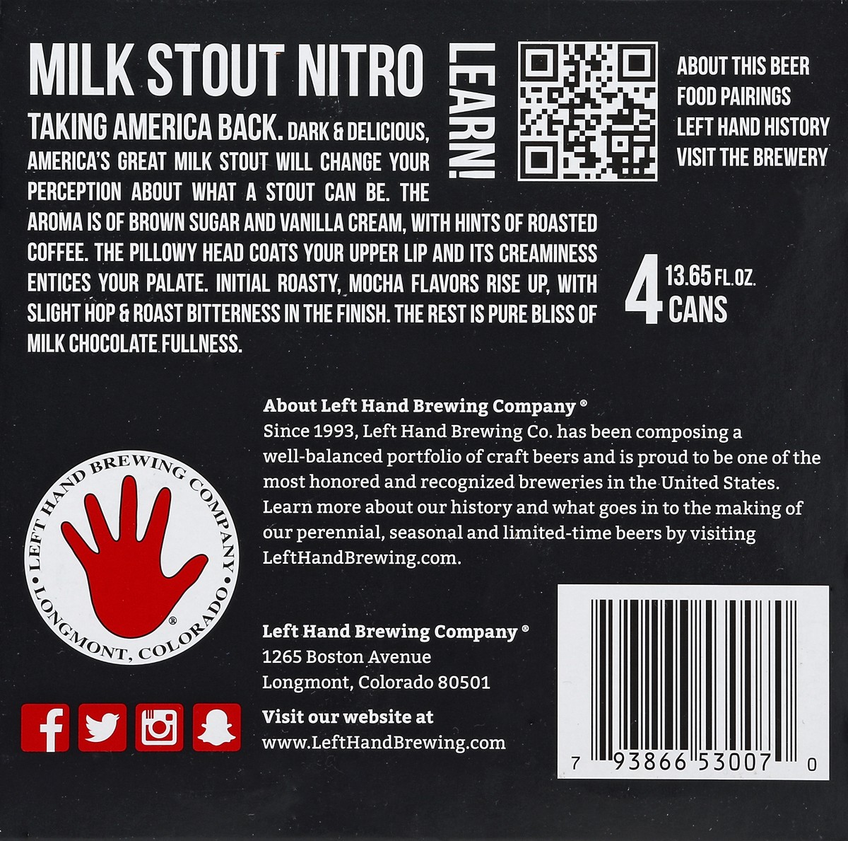 slide 4 of 6, Left Hand Brewing Co. Milk Stout Nitro Cans, 4 ct; 13.65 oz