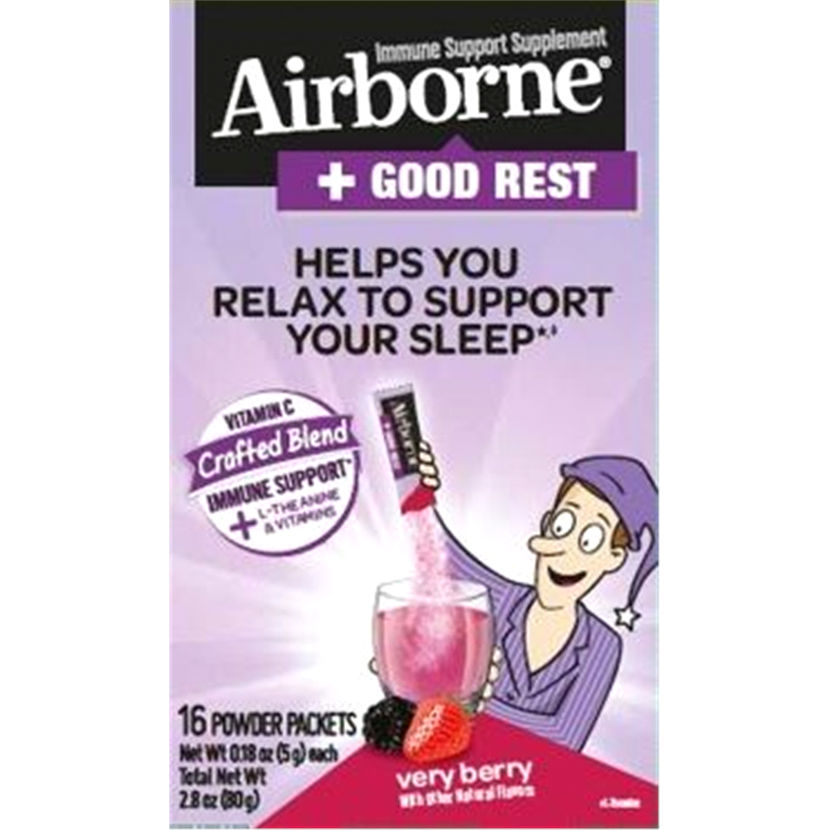 slide 1 of 3, Airborne Plus Good Rest Powder Packet Very Berry, 16 ct