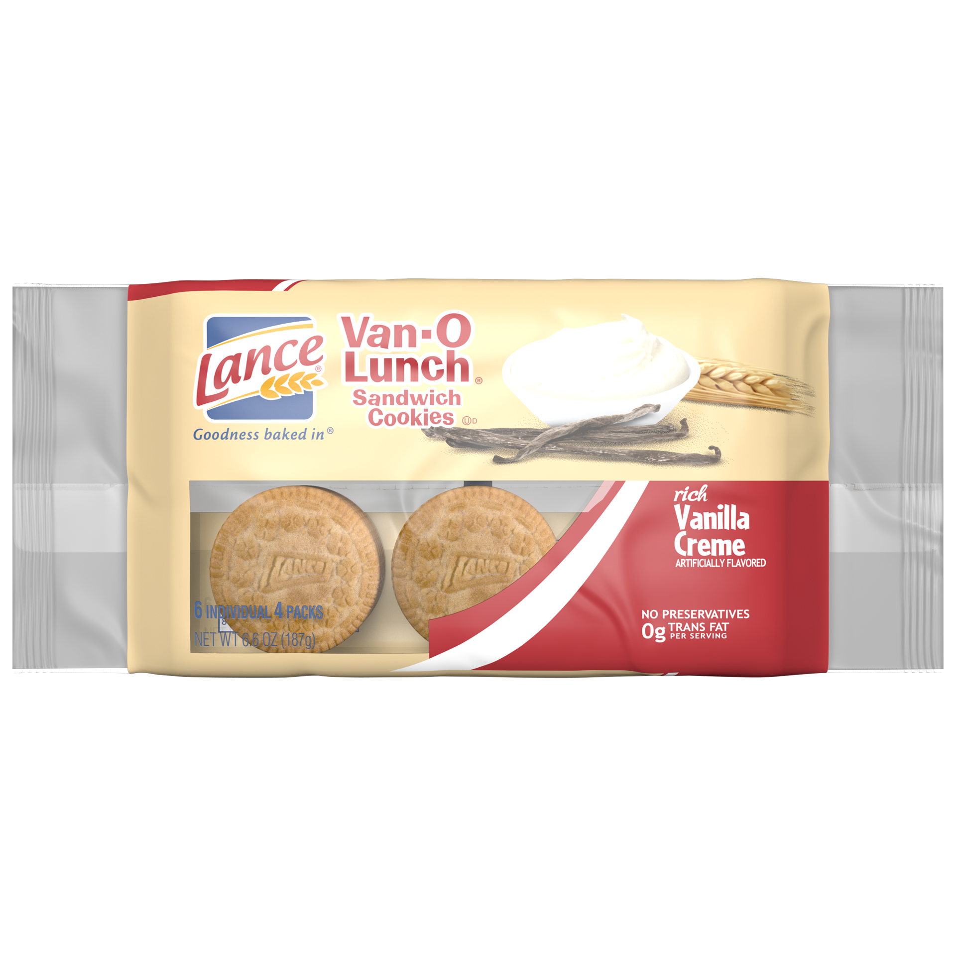 slide 2 of 5, Lance Sandwich Cookies, Nekot Vanilla Creme, 6 Ct, 6.6 oz