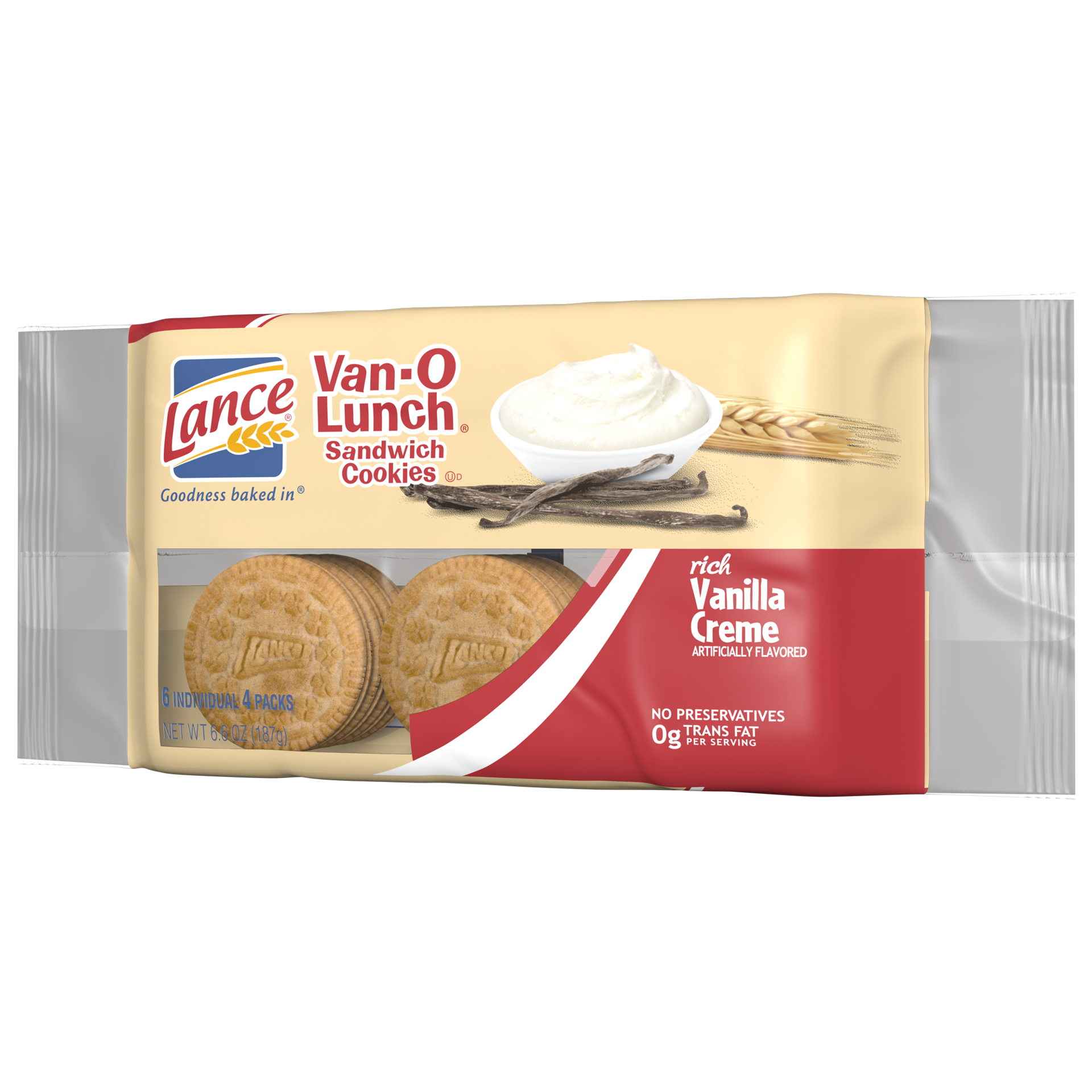 slide 4 of 5, Lance Sandwich Cookies, Nekot Vanilla Creme, 6 Ct, 6.6 oz