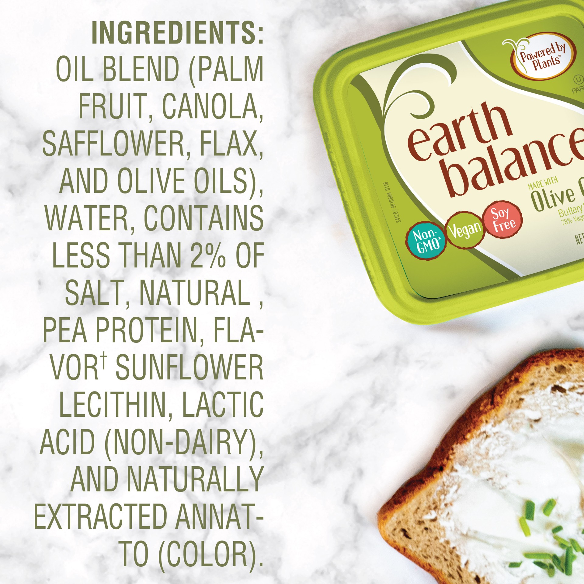 slide 5 of 5, Earth Balance Olive Oil Buttery Spread, 13 oz Tub, 13 oz