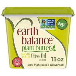Earth Balance Plant Butter With Olive Oil, Whipped Plant Based Oil Spread, 13-oz. Tub