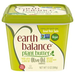 Earth Balance Plant Butter With Olive Oil, Whipped Plant Based Oil Spread, 13-oz. Tub