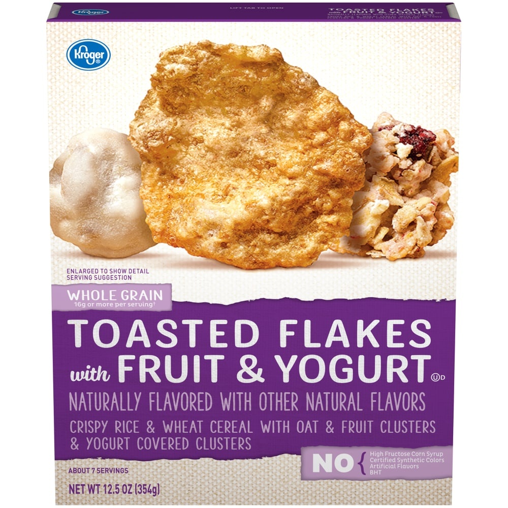 slide 1 of 1, Kroger Whole Grain Toasted Flakes With Fruits & Yogurt Cereal, 12.5 oz