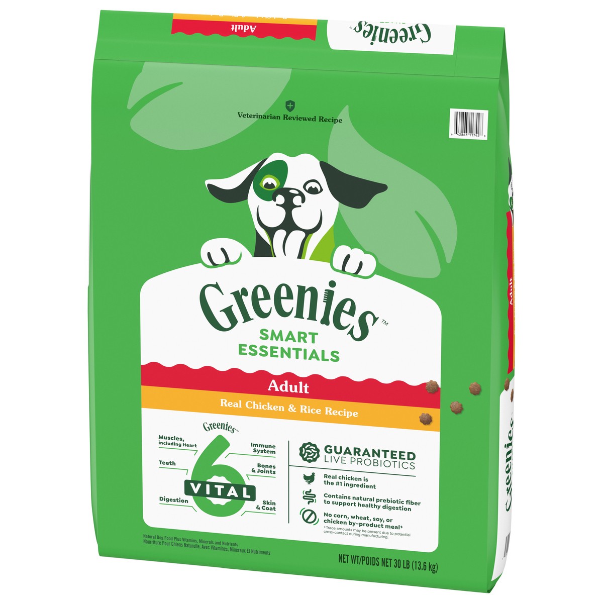 slide 15 of 16, Greenies Smart Essentials Adult High Protein Dry Dog Food Real Chicken & Rice Recipe, 30 lb. Bag, 30 lb