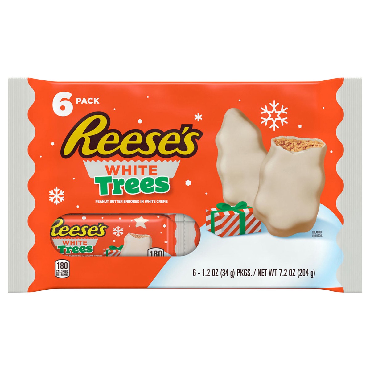 slide 1 of 8, Reese's White Creme Peanut Butter Trees, Christmas Candy Packs, 1.2 oz (6 Count), 1.2 oz