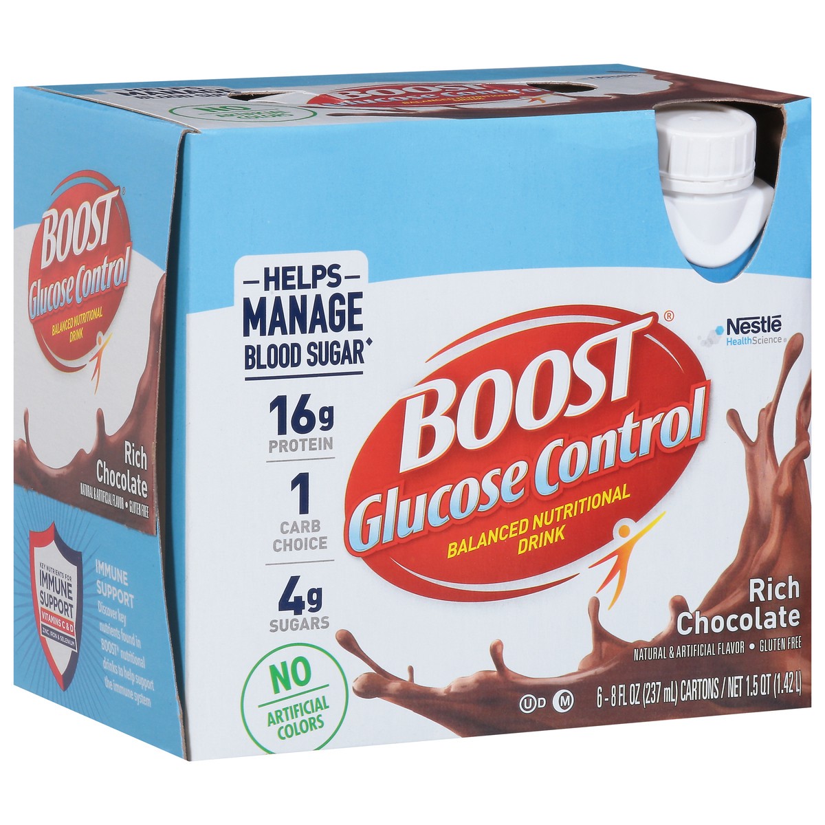 slide 9 of 9, Boost Glucose Control Nutritional Drink, Rich Chocolate, 16 g Protein, 6 - 8 fl oz Cartons, 6 ct; 8 fl oz